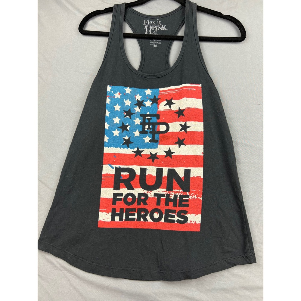 Flex It Pink Tank Top Women Size Loved Run For The Heroes Black Patriotic Good
